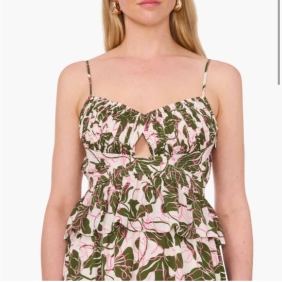 New Parker Floral Print Peplum Cami Top Keyhole Cut Out Tropical Sz 0 - Picture 1 of 14